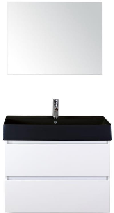 Maxx XL Badmeubelset 80 cm - Wit Hoogglans - Wastafel Kube Zwart 1 Kraangat met Spiegel