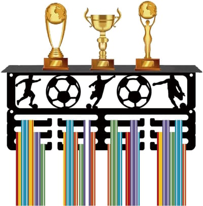 Dailygoody - Voetbal trofee - Medaille display - Muurmontage - Zwart - Hanger voor medailles - Organiseer je sportprijzen - Geschikt voor vrouwen