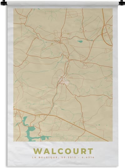 Wandkleed - Wanddoek - Plattegrond - Stadskaart - Kaart - Walcourt - Vintage - 120x180 cm - Wandtapijt