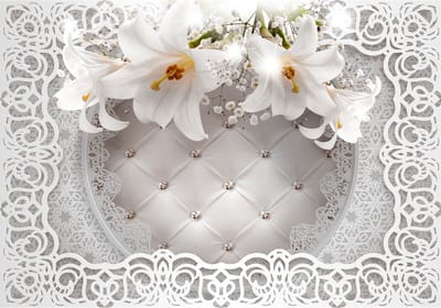 Fotobehangkoning - Behang - Vliesbehang - Fotobehang - Lilies and Quilted Background - Luxe Lelies - Bloemen - 150 x 105 cm