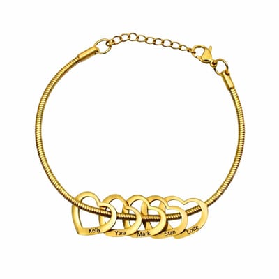 Bedelarmband met 5 Hartjes Goud