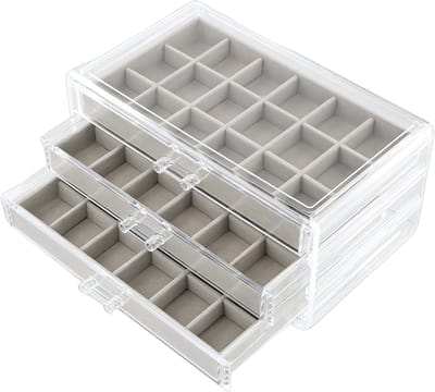 Sieradenopbergdoos van transparant acryl met 3 lades, ideaal voor oorbellen en juwelenorganisatie voor dames