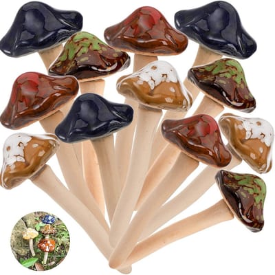 Tuin Paddestoelen - Miniatuur Decoratie - Tuin Aankleden - Keramiek Weerbestendig - 12 stuks - Kleurrijk