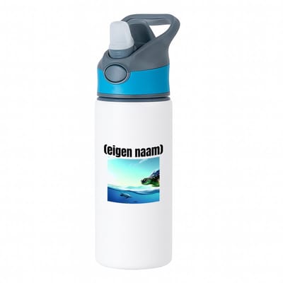 Hacebo® - schildpad in de zee met eigen naam waterfles met rietje blauw - Schildpad - schildpad liefhebbers - iemand die houdt van schildpadden - verjaardag - cadeau - kado - geschenk - water fles - 650ML