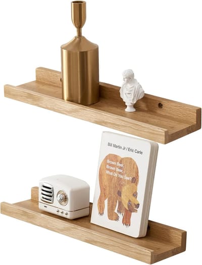 Famanu - Rustieke eiken wandplanken set van 2, 30 cm, massief hout met metalen beugels