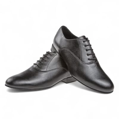 Zwarte Leren Heren Dansschoenen - Diamant 180 - 075 - 028 - Standaard hak 2cm - Classic model - Soepel zwart leer - Flexibele suede zool - Ademend microfiber met hielkussen - Vetersluiting - Ballroom, Tango, Salsa - Diamant - Zwart - 46.5