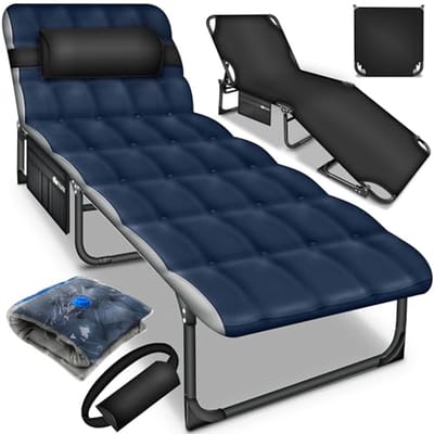 Inklapbaar Campingbed met Draagtas en Nekkussen - Maximaal Draagvermogen 280 kg - Comfortabele Zonne- en Veldbed voor Buiten en Binnen