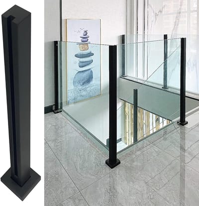 AviiSo Trapspil roestvrij staal patio hek paneel klem, zwart vierkant dek vangrail paal met spigot sleuven en stevige basis, 60-105 cm hoog (kleur: eindpaal, maat: 135 cm)