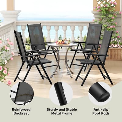 Vouwstoel - Campingstoelen - Campingstoel Opvouwbaar - Camping stoel - 4 Stuks - Zwart