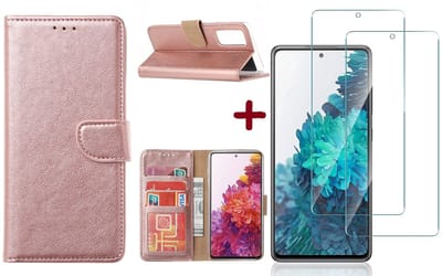 Hoesje Geschikt Voor Samsung Galaxy S20 FE hoesje - bookcase Rose Goud - Galaxy S20 FE wallet case portemonnee hoesje - S20 FE book case hoes cover Met 2X screenprotector / tempered glass