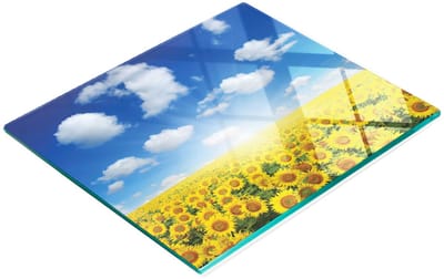 Decoratieve glazen keukensnijplank met zonnebloemmotief, 60x52 cm