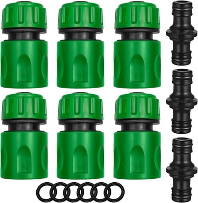 Famanu Tuinslang Coupling 1/2 inch, 9 stuks slangkoppelingsset, verbindingen, verlengstuk, verbindingsstuk, plastic, 2-weg koppeling voor tuin- en huiswaterkraan