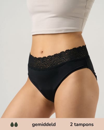 Moodies menstruatie ondergoed - Classic Brief Lace - gemiddeld kruisje - maat S - zwart