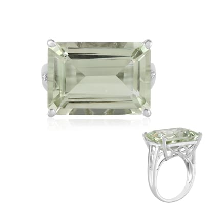 Cavill - 925 Sterling Zilver Ring - Platina Verguld - 13,90 ct Groene Amethist - Achthoekige Facet - Filigraan Zetting - Exquise Braziliaanse Sieraden