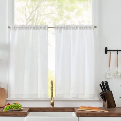 Dailygoods- Bistrogordijnen set van 2 - 65 x 60 cm - kort gordijn - keukengordijn - badkamerdecoratie - semi-transparant polyester - Raamgordijn