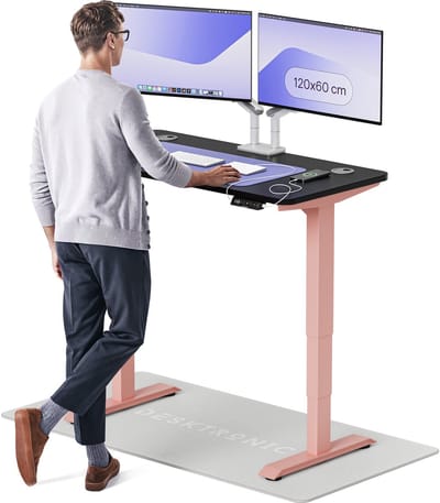 Desktronic HomePro Zit-sta Bureau Elektrisch In Hoogte Verstelbaar, 120x60 cm Roze/Zwart, Stille Dubbele Motor, Hoogte 62-126cm