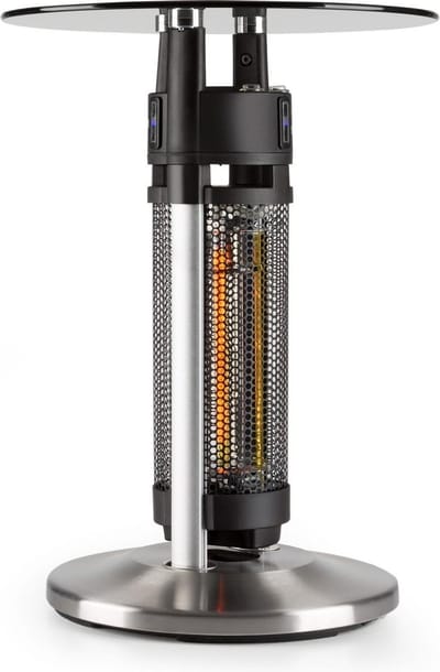 blumfeldt Primal Heat - Staande verwarmer, Statafel-IR-verwarmer, Infraroodverwarming, Staande verwarmer, Infraroodstraler met 1200W, Infrarood-nabijheidssensoren, Hoogte: 65 cm, Zilver
