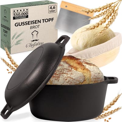 Gietijzeren Pan 26 cm - 2-in-1 Casserole met Deksel en Brood Bakpan