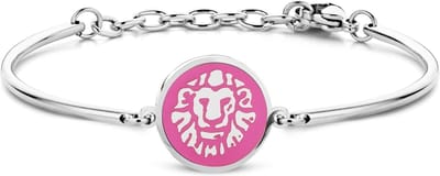 CO88 Collection Zodiac 8CB-90326 Stalen Armband met Hanger - Sterrenbeeld Leeuw 6mm - One-size - Zilverkleurig / Donkerroze