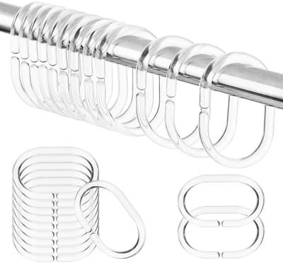 Dailygoods- Douchegordijnringen 24 Stuks - C-vormig - Kunststof - Roestbestendig - Elastisch - Eenvoudig te installeren - Douchehaken