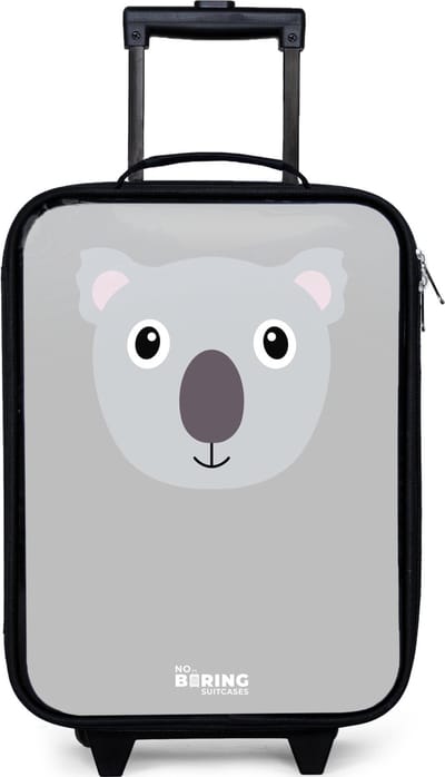 NoBoringSuitcases.com® - Kinderkoffer jongen - Kindertrolley meisje - Dierenportret grijze koala - Koffer kind lichtgewicht - Reiskoffer trolley voor kinderen - Koffertje met lichtgevende wieltjes - Rolkoffer zwart