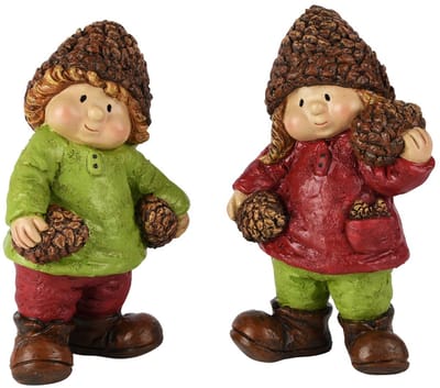 Dekoratief | Herfstkindje staand m/dennenappel, resina, 10x6x17cm, set van 2 stuks | A255269