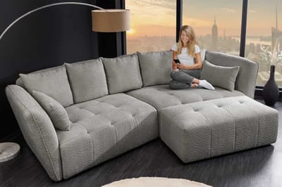 Moderne Grote Bank ROYAL 295cm grijs bouclé binnenvering XXL bank incl. kussens - 44542