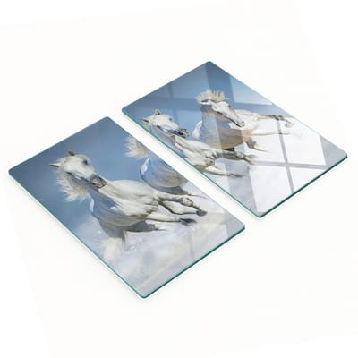 Decoratieve glazen snij- en serveerplanken met galopperende paarden, 2x30x52 cm