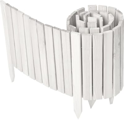 Garronda Rollborder - Flexibele houten - Gazonafscheiding - Palissade padenafscheiding - kan worden ingekort - Wit - Hoogte: 40 cm, hekje 200 cm - GD-BRU-RollborderF200