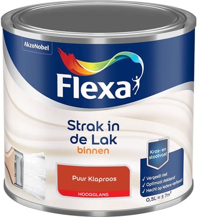 Flexa - Strak In De Lak Binnenlak Hoogglans - Puur Klaproos - Mengverf - 500 Ml