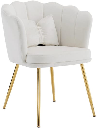 BLACKCOLORS Set van 2 moderne fluwelen fauteuils, badkamerstoelen, gestoffeerde stoelen met bloembladvormige rugleuning, vergulde metalen poten en vlinderkussens voor de slaapkamer-eetkamer