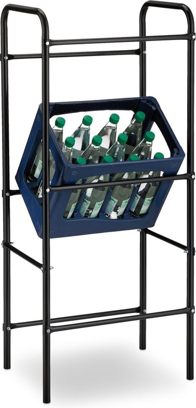 krattenrek - staal - 116 x 50 x 34 cm - opbergrek voor 3 kratten - zwart