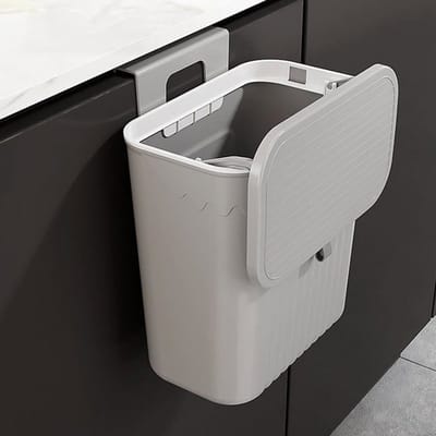 LISM-Hangende keukenprullenbak met deksel, geschikt voor kastdeuren en badkamermeubels, afmetingen 27 x 13 x 29 cm - grijs
