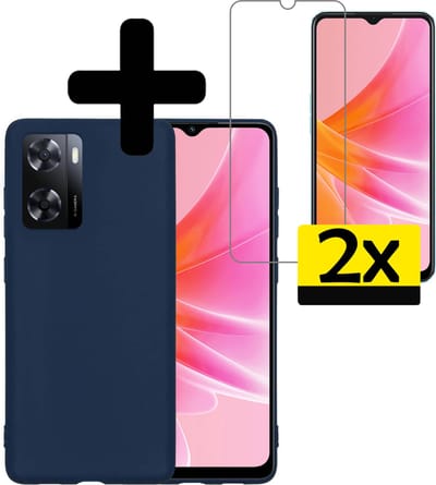 Hoesje - Met 2x Screenprotector - Geschikt voor OPPO A57 - Sterk & Shockproof - Back Cover - Siliconen Case - Telefoon Hoes - Telefoonhoesjes - Donkerblauw