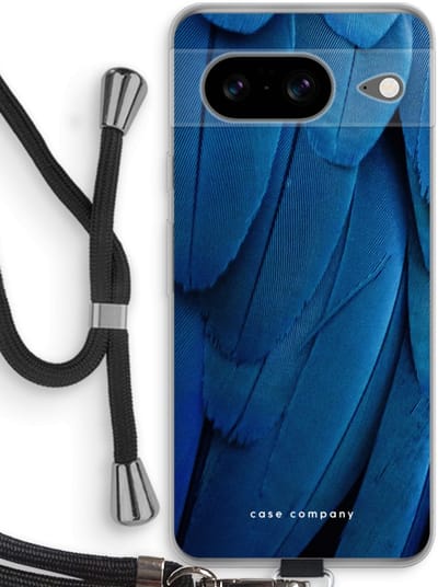 Case Company® - Hoesje met koord geschikt voor Google Pixel 8 hoesje met Koord - Pauw - Telefoonhoesje met Zwart Koord - Bescherming aan alle Kanten en Over de Schermrand