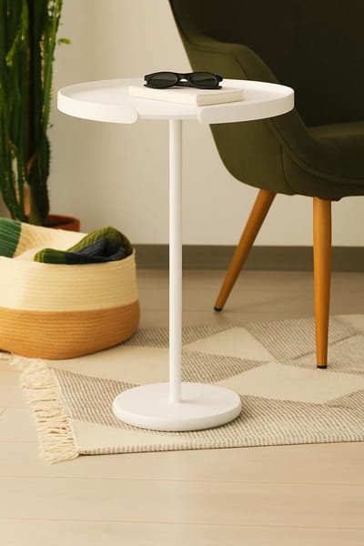Metalen bijzettafel - Ronde tafel - Binnen en buiten - Afneembaar dienblad - 388 cm diameter - Wit