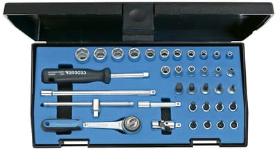 Dopsleutelset 36-delig - Ratelsleutel Set - Klus Klussen - Industriële Kwaliteit - 1/4 inch - Blauw/Zilver