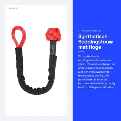 Dailygoods- Reddingstouw 25000 kg Treksterkte - Synthetisch Touw - Zachte Sluiting - 1/2" Dikte - 125 cm Lengte - Geschikt voor SUV/ATV/Truck - Sleepkabel
