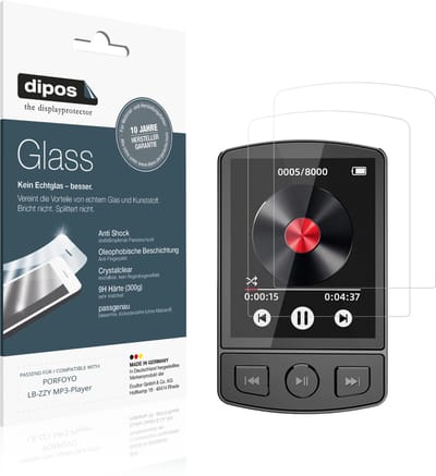 dipos – 2x Pantserfolie geschikt voor PORFOYO LB-ZZY MP3-Player | 9H Screenprotector