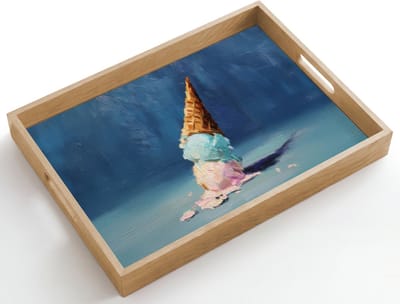 Dienblad hout 50x35 cm - Schootdienblad - Ijshoorn - Bolletjes - Smelt - Roze - Borrelplank rechthoek - Plateau dienbladen