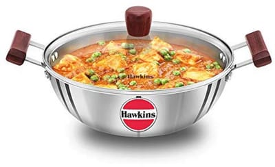 Diepe Kadhai 4 Liter - Triply RVS Koken met Glazen Deksel