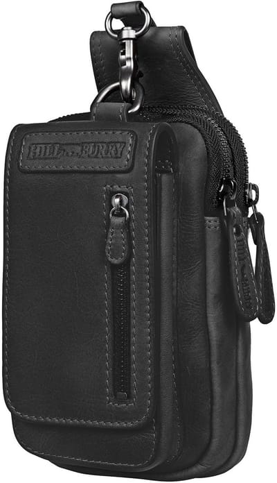 HillBurry Leren Riemtas met Smartphonevak - Unisex Heuptasje – Zwart