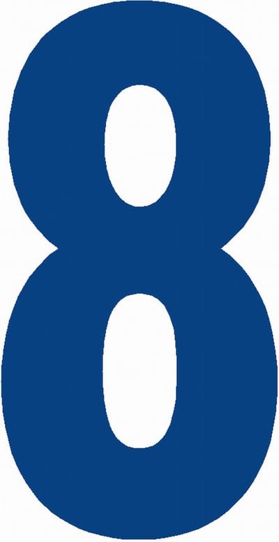Cijfersticker nr. 8 BLAUW 10x5cm, plakcijfer, huisnummersticker, containersticker, magazijn sticker, showroom, tuincentra
