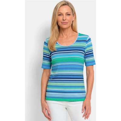 Viscose shirt met fris streeppatroon - turquoise / blauw / gedess. - Gr. 48 van Goldner Fashion