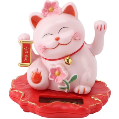 Ornement Chat Porte-Bonheur Agitant le Bras ABS Alimenté Solaire Induction Lumineuse Décoration Chat Accueillant la Richesse pour white