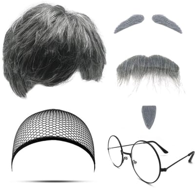 Dailygoods- Grootvaderkostuum 7-delig - Accessoires voor oude man - Pruik - Valse baard - Bril - Kostuum voor Halloween/Cosplay