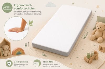 Densi NubiBaby Cloud - Matras - 70x150 cm - 11 cm dik - Comfortschuim met Trapvaste Randen – Oeko-Tex – Ademend & Wasbare Hoes – Duurzaam & Ergonomisch - Baby Peuter Kleuter