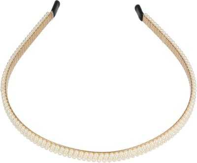 Haarsoires Haarband Diadeem Smal – 3 Rijen Parelkralen – Metaal – Goud Creme - Glanzende Haaraccessoire voor Feest of Bruiloft - Geschikt voor Feest & Bruiloft