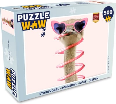 Puzzel Struisvogel - Zonnebril - Roze - Dieren - Legpuzzel - Puzzel 500 stukjes