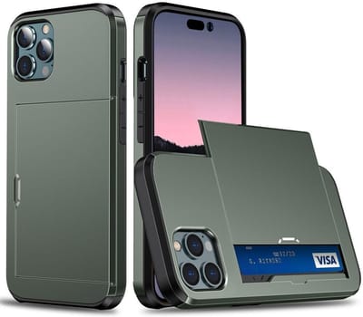 Hoesje met Kaarthouder Slider Geschikt voor Apple iPhone 15 Pro | Back Cover Pasjeshouder Achterkant | Kaarthouder voor Twee Pasjes | Groen